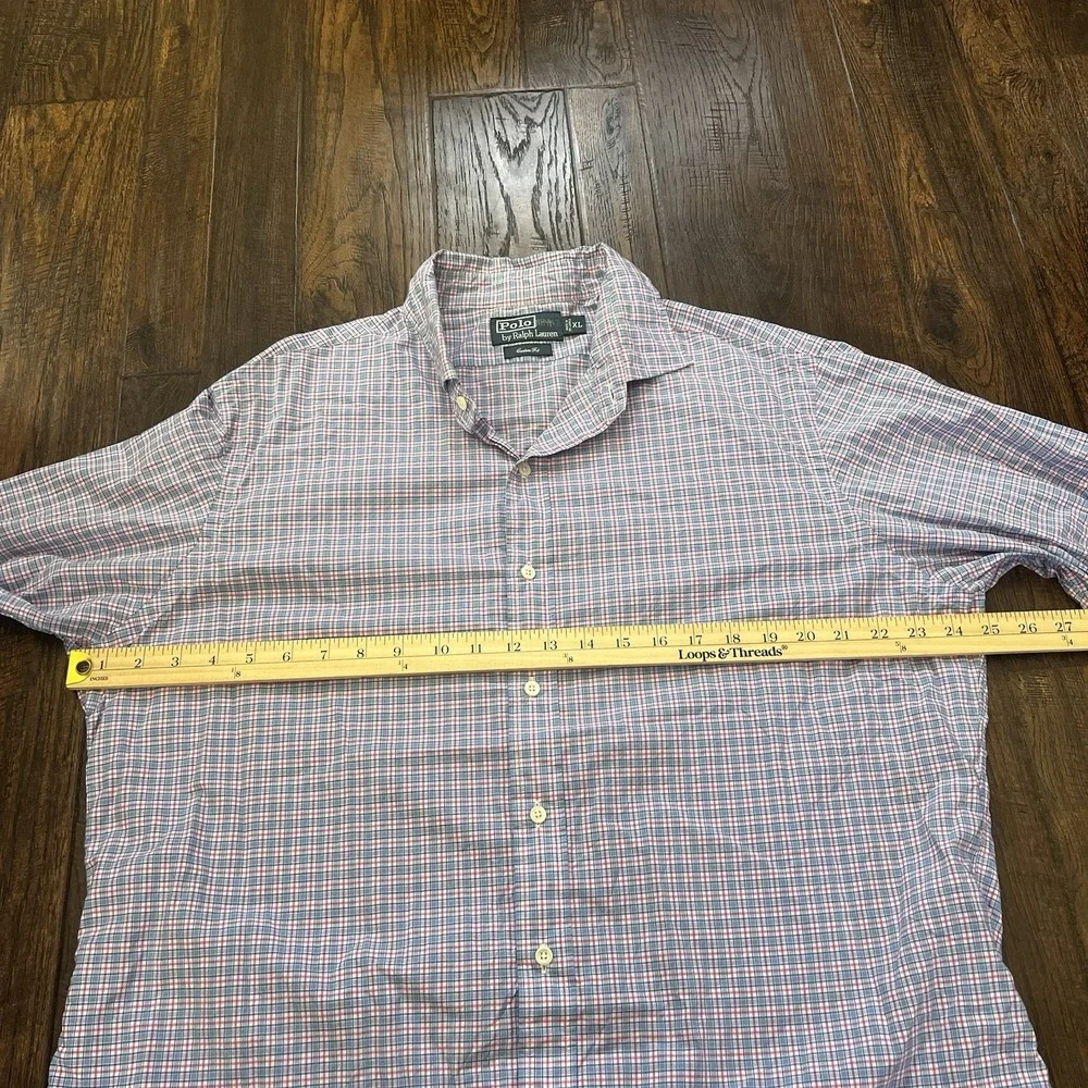 Vintage Polo Ralph Lauren Shirt Mens XL Plaid Check Blue Pink Custom Fit Y2K 90s